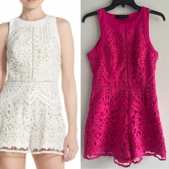 Adelyn Rae Pink Cutout Lace Romper hot pink 22160 - Picture 2 of 9